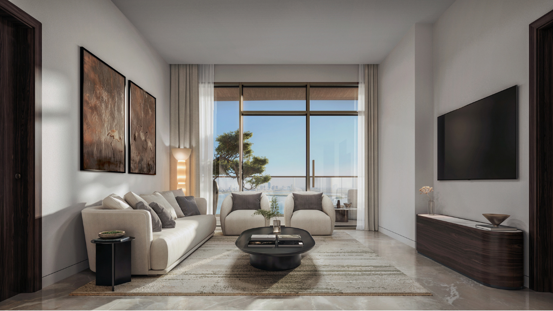 Seven x Seven living room with waterfront outlook